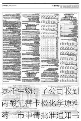 赛托生物：子公司收到丙酸氟替卡松化学原料药上市申请批准通知书