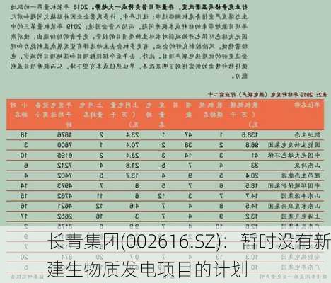 长青集团(002616.SZ)：暂时没有新建生物质发电项目的计划