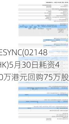 VESYNC(02148.HK)5月30日耗资400万港元回购75万股