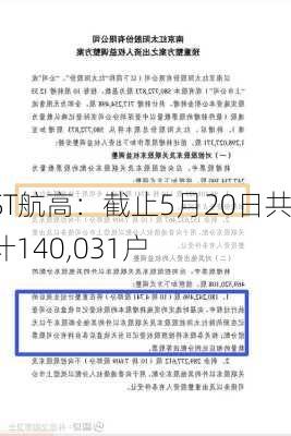 ST航高：截止5月20日共计140,031户