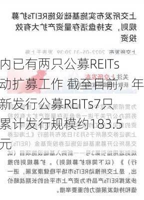 月内已有两只公募REITs启动扩募工作 截至目前，年内新发行公募REITs7只，累计发行规模约183.5亿元