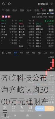 齐屹科技公布上海齐屹认购3000万元理财产品