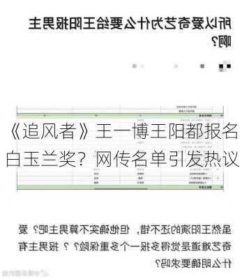 《追风者》王一博王阳都报名白玉兰奖？网传名单引发热议