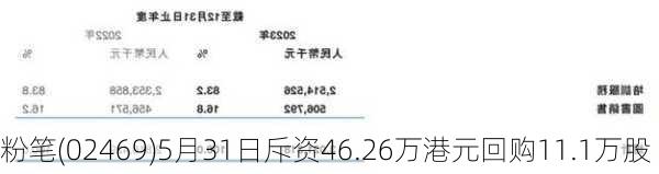 粉笔(02469)5月31日斥资46.26万港元回购11.1万股