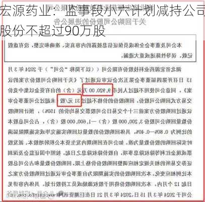 宏源药业：监事段小六计划减持公司股份不超过90万股