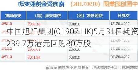 中国旭阳集团(01907.HK)5月31日耗资239.7万港元回购80万股