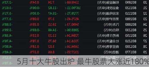 5月十大牛股出炉 最牛股票大涨近180%