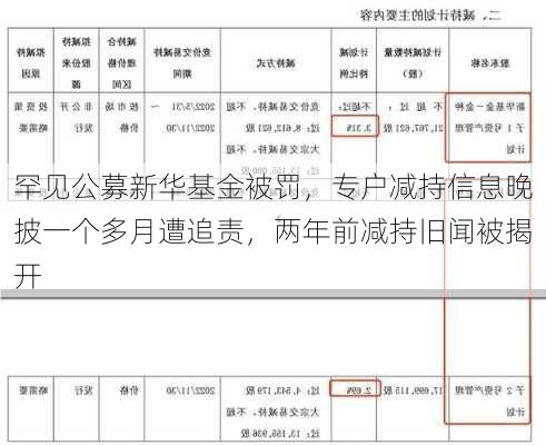 罕见公募新华基金被罚，专户减持信息晚披一个多月遭追责，两年前减持旧闻被揭开