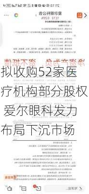 拟收购52家医疗机构部分股权 爱尔眼科发力布局下沉市场