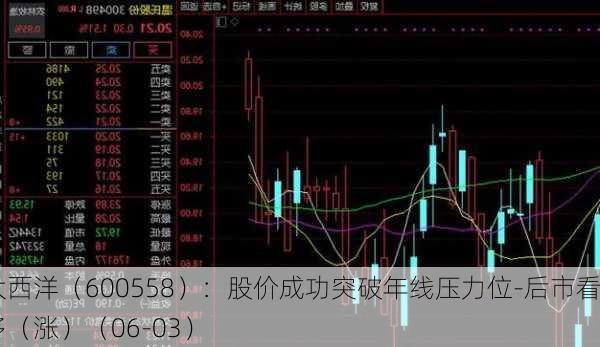 大西洋（600558）：股价成功突破年线压力位-后市看多（涨）（06-03）