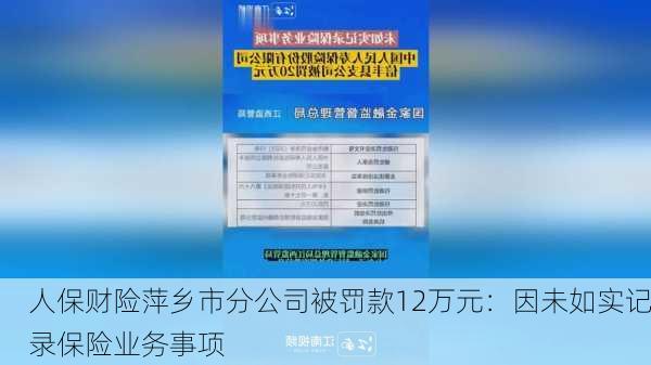 人保财险萍乡市分公司被罚款12万元：因未如实记录保险业务事项