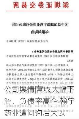 公司舆情|营收大幅下滑、负债率高企 翰宇药业遭问询后大跌