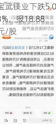 宝武镁业下跌5.03%，报18.88元/股