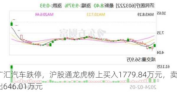 广汇汽车跌停，沪股通龙虎榜上买入1779.84万元，卖出646.01万元