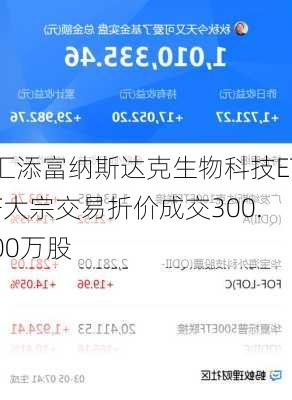 汇添富纳斯达克生物科技ETF大宗交易折价成交300.00万股