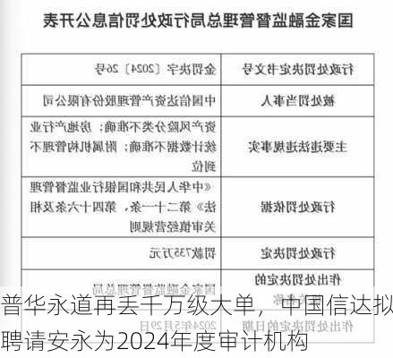 普华永道再丢千万级大单，中国信达拟聘请安永为2024年度审计机构