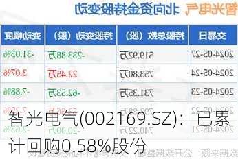 智光电气(002169.SZ)：已累计回购0.58%股份