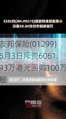 友邦保险(01299)6月3日斥资6061.93万港元回购100万股