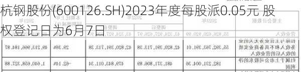 杭钢股份(600126.SH)2023年度每股派0.05元 股权登记日为6月7日