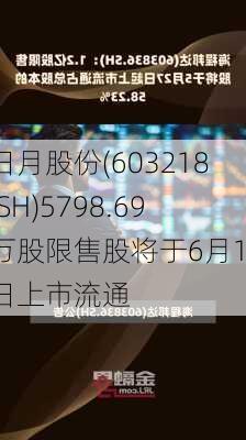 日月股份(603218.SH)5798.69万股限售股将于6月11日上市流通