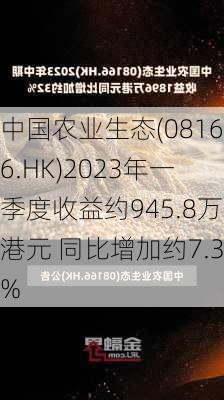 中国农业生态(08166.HK)2023年一季度收益约945.8万港元 同比增加约7.3%