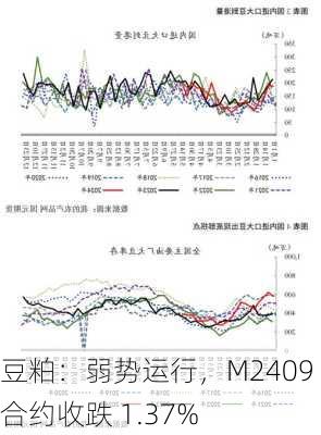 豆粕：弱势运行，M2409 合约收跌 1.37%