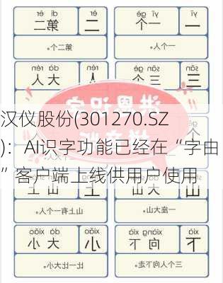 汉仪股份(301270.SZ)：AI识字功能已经在“字由”客户端上线供用户使用