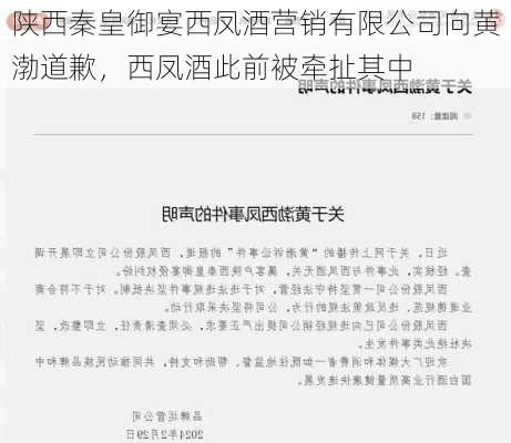 陕西秦皇御宴西凤酒营销有限公司向黄渤道歉，西凤酒此前被牵扯其中