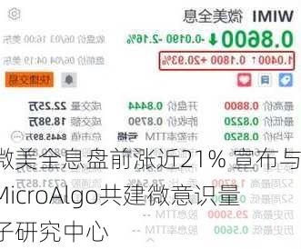 微美全息盘前涨近21% 宣布与MicroAlgo共建微意识量子研究中心