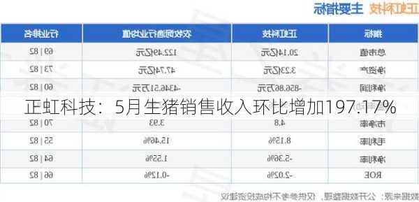 正虹科技：5月生猪销售收入环比增加197.17%