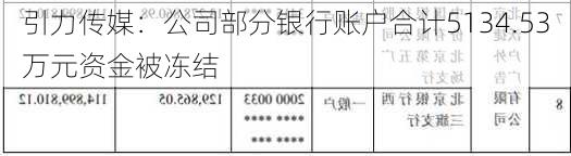 引力传媒：公司部分银行账户合计5134.53万元资金被冻结