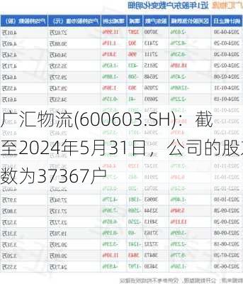 广汇物流(600603.SH)：截至2024年5月31日，公司的股东数为37367户