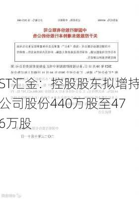 ST汇金：控股股东拟增持公司股份440万股至476万股