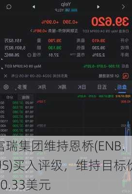 富瑞集团维持恩桥(ENB.US)买入评级，维持目标价40.33美元