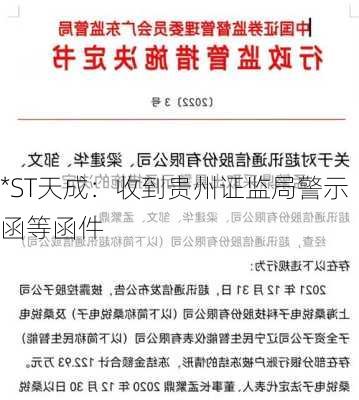 *ST天成：收到贵州证监局警示函等函件