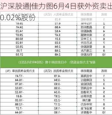 沪深股通|佳力图6月4日获外资卖出0.02%股份