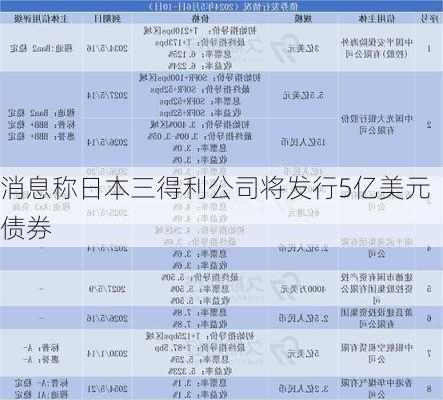 消息称日本三得利公司将发行5亿美元债券