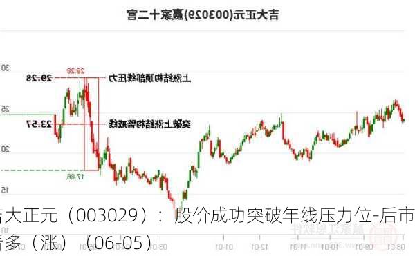 吉大正元（003029）：股价成功突破年线压力位-后市看多（涨）（06-05）