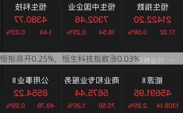 恒指高开0.25%，恒生科技指数涨0.03%