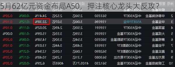 5月62亿元资金布局A50，押注核心龙头大反攻？