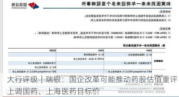 大行评级｜瑞银：国企改革可能推动药股估值重评 上调国药、上海医药目标价