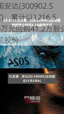 国安达(300902.SZ)：累计以1216.56万元回购41.2万股公司股份