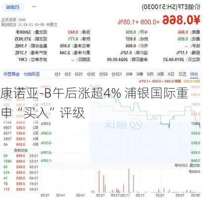 康诺亚-B午后涨超4% 浦银国际重申“买入”评级