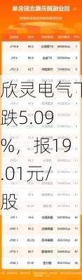 欣灵电气下跌5.09%，报19.01元/股