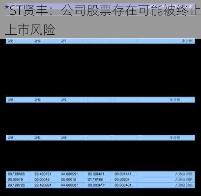 *ST贤丰：公司股票存在可能被终止上市风险