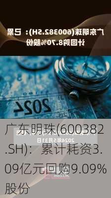 广东明珠(600382.SH)：累计耗资3.09亿元回购9.09%股份