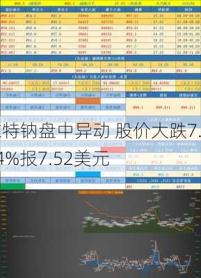 依特钠盘中异动 股价大跌7.84%报7.52美元