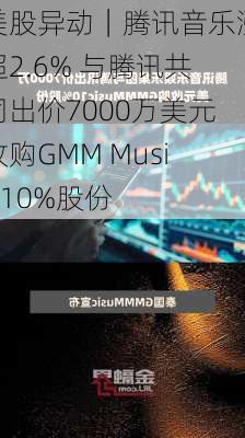 美股异动｜腾讯音乐涨超2.6% 与腾讯共同出价7000万美元收购GMM Music 10%股份