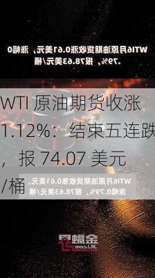 WTI 原油期货收涨 1.12%：结束五连跌，报 74.07 美元/桶