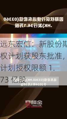 远东宏信：新股份期权计划获股东批准，计划授权限额 1.73 亿股